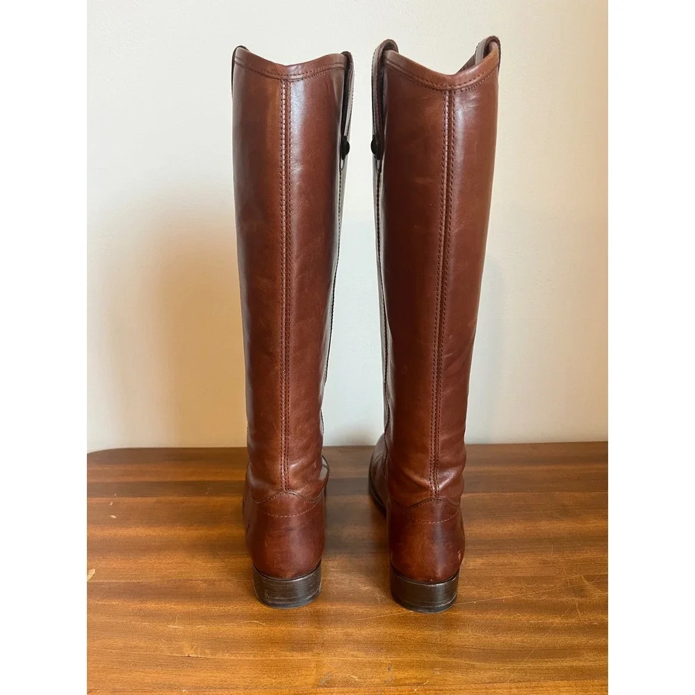 FRYE Melissa Lug Button Tall Riding Boots 77167 Brown Leather Side Zip W Size 7‎